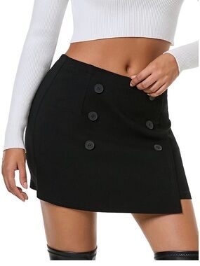 Button-Front Black Mini Skirt